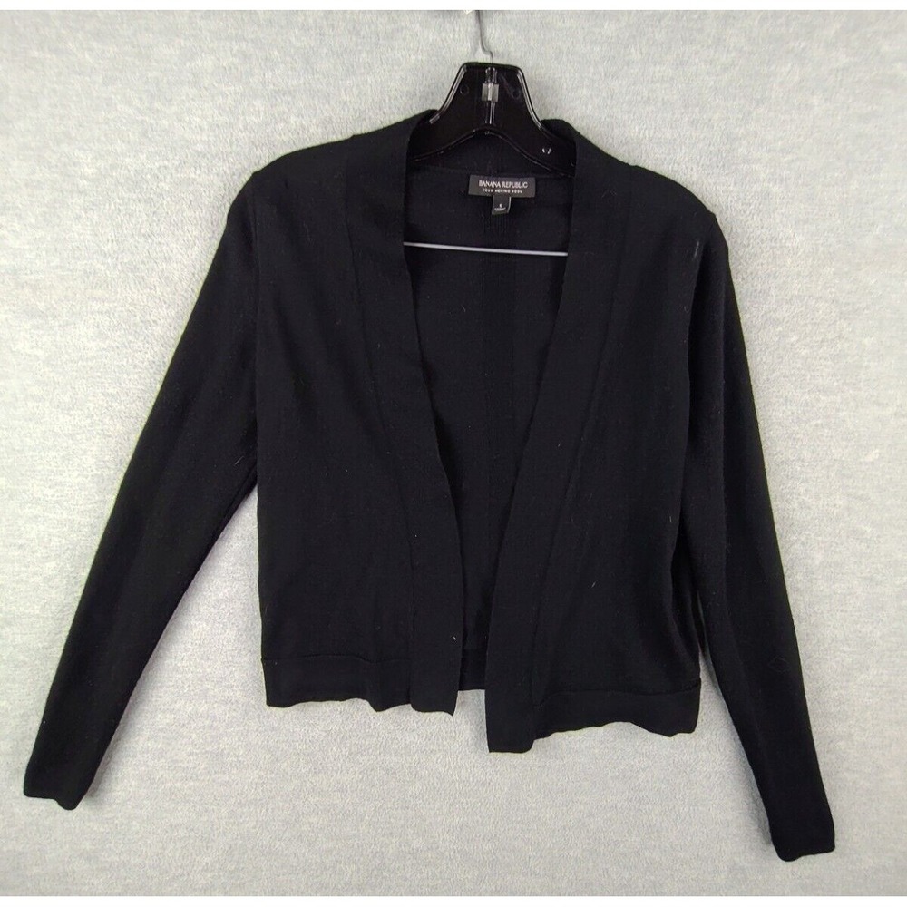 Banana Republic Womens Sweater Small Black 100% Merino‎ Wool Knit Open Cardigan